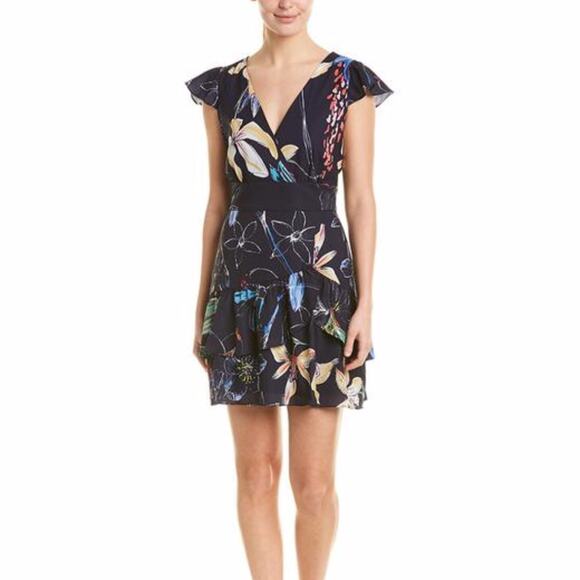 Parker Dresses & Skirts - Parker Cosmic Fleur Flutter Short Sleeve Mini Ruffle Dress Navy Multi Small